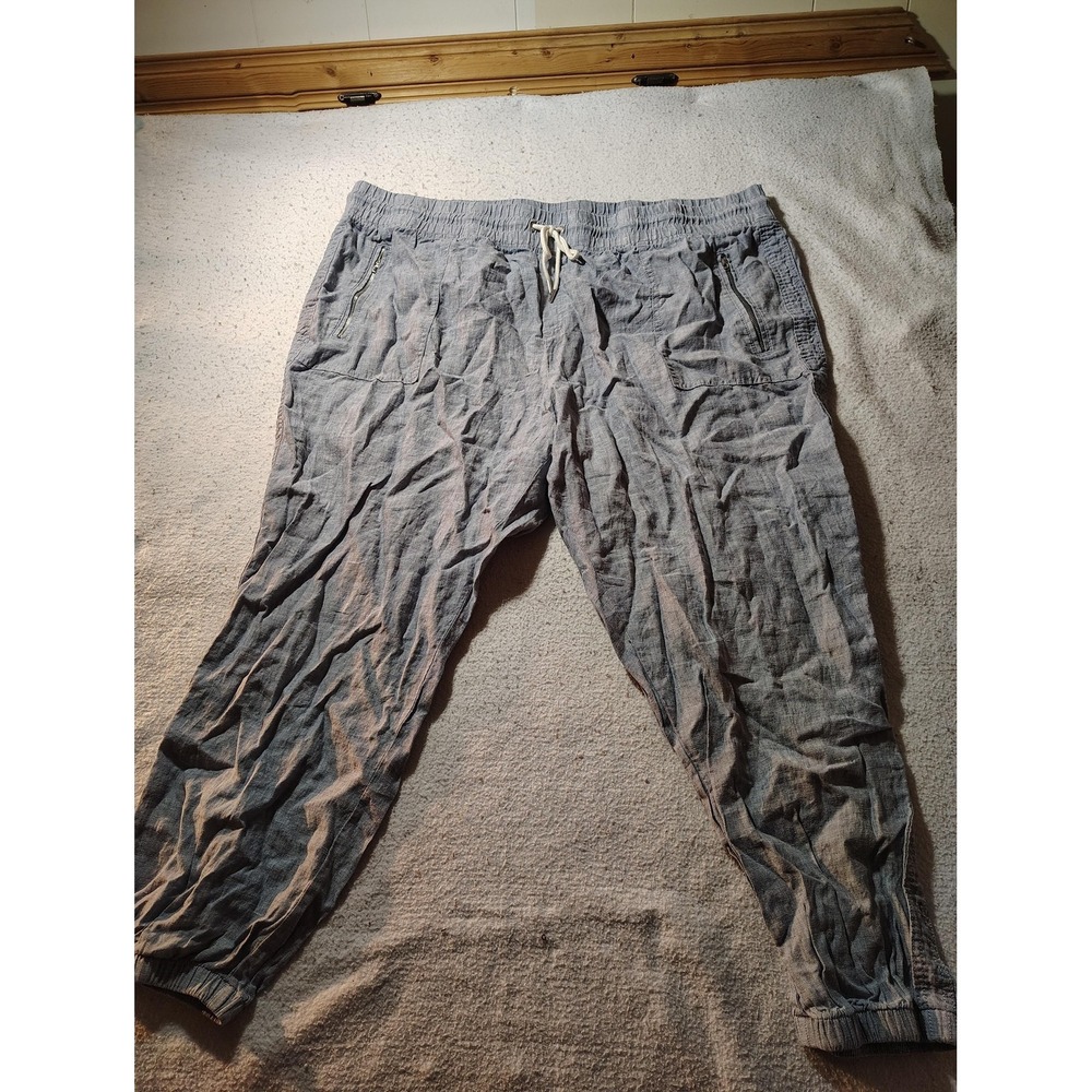 Athleta Cabo Linen Jogger Pants Womens 26 Blue Drawstring Zipper Pockets Cuffed